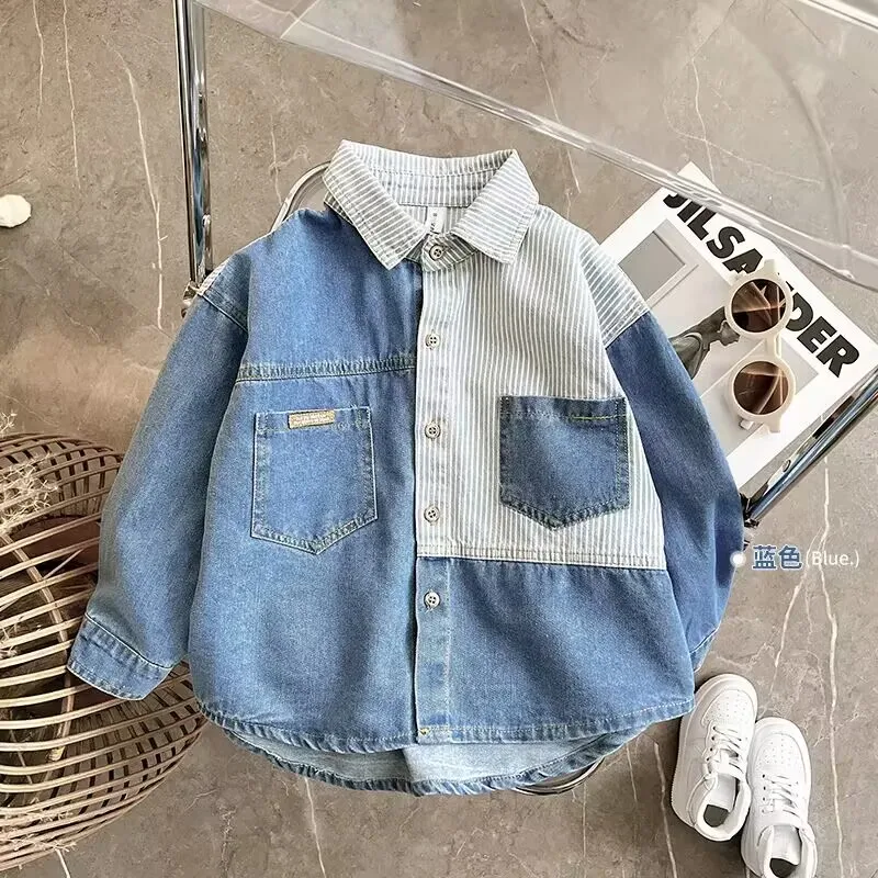 Top Trends: New Boys' Striped Shirt Fashion Casual Soft Denim Shirt Children's Baby Thin Shirt Coat Spring And Autumn Top Shoppable Styles - Image 2