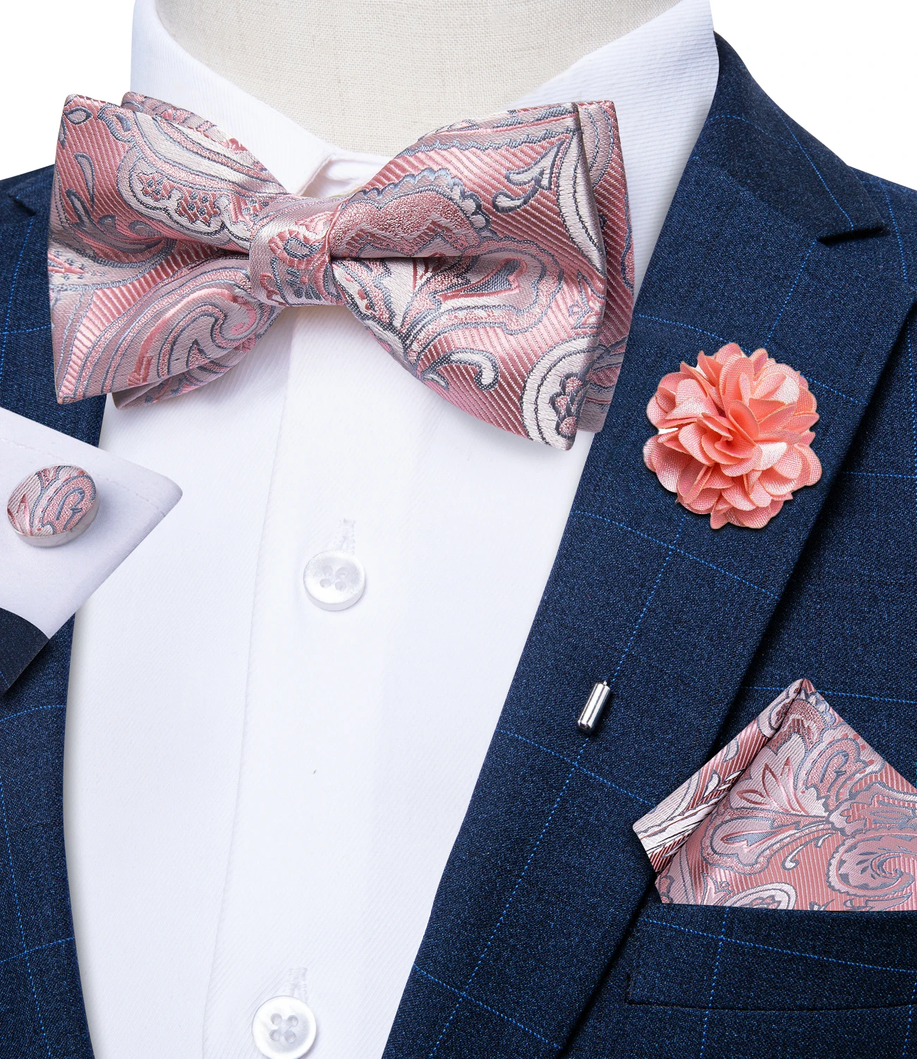 Top Trends: New Pre-tied Bow Ties For Men Pink Paisley Jacquard Butterfly Knot Pocket Square Cufflinks Corsage Set For Wedding Shoppable Styles