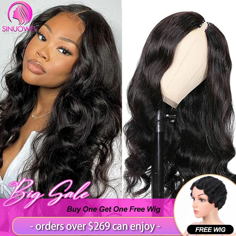 Top Trends: Sinuowei U V Part Wig Body Wave Human Hair Wigs For Women Brazilian Glueless 10-28 Inches Wavy Upgrade Wig Natural Black Wigs Shoppable Styles