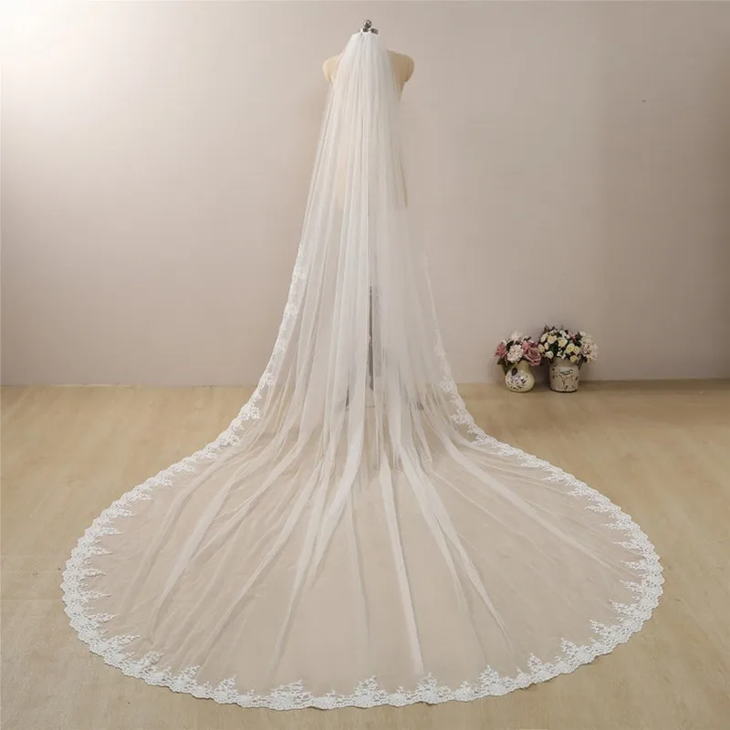 Top Trends: Long Lace Wedding Veil 4 Meters White Ivory Bridal Veil With Comb Blusher Bride Headpiece Wedding Accessories Shoppable Styles