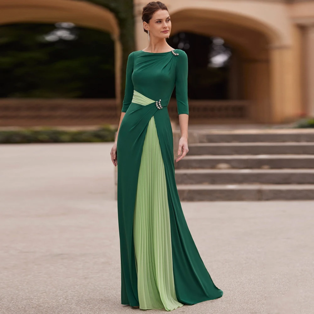 Top Trends: Simple Green Mother Of The Bride Dresses Jewel Neck 3 / 4 Sleeves Wedding Party Gowns Pleat Floor Length Mermaid فساتين السهرة Shoppable Styles