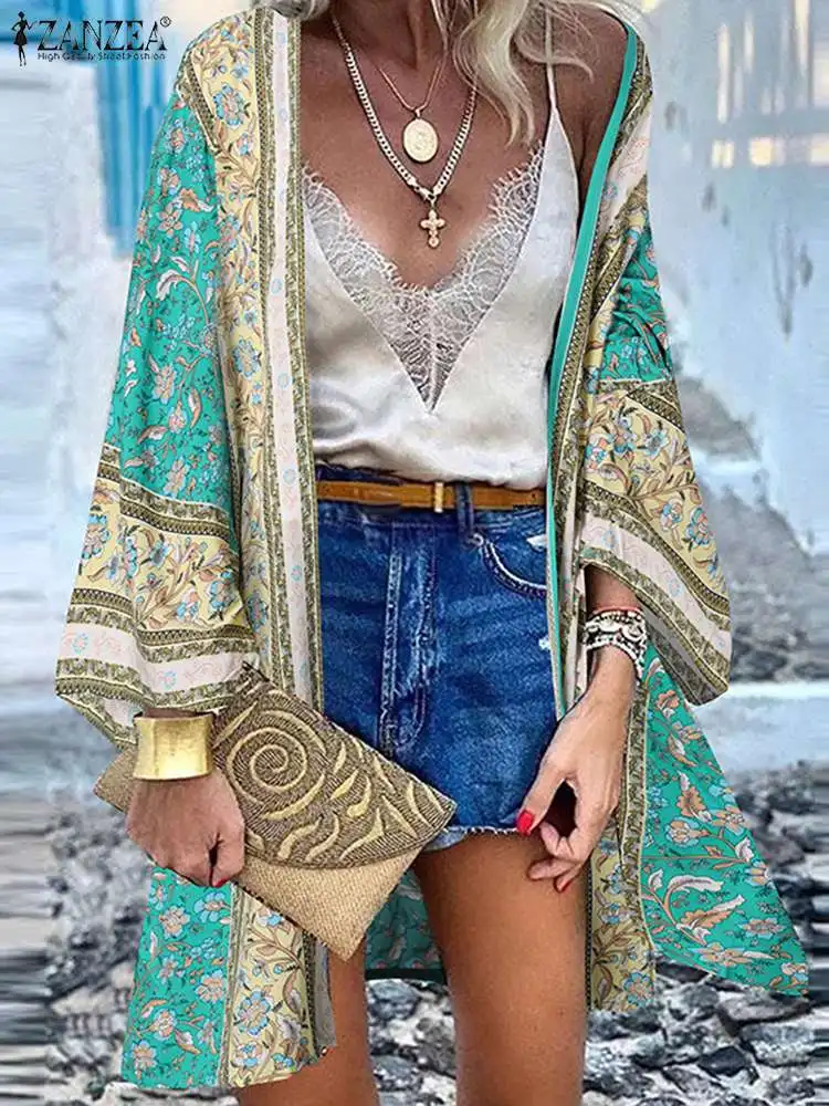 Top Trends: ZANZEA Floral Printed Fashion Summer Kimono Cape Women Long Sleeve Blusas Female Cover Up Tunic Casual Chemise Oversized 2023 Shoppable Styles