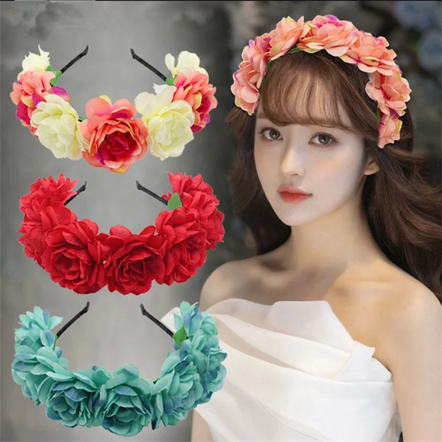 Top Trends: New Bridal Rose Flower Crown Headband Wedding Headpiece Hair Band For Women Artificial Wreaths Garland Bridesmaid Hair Hoop Gift Shoppable Styles