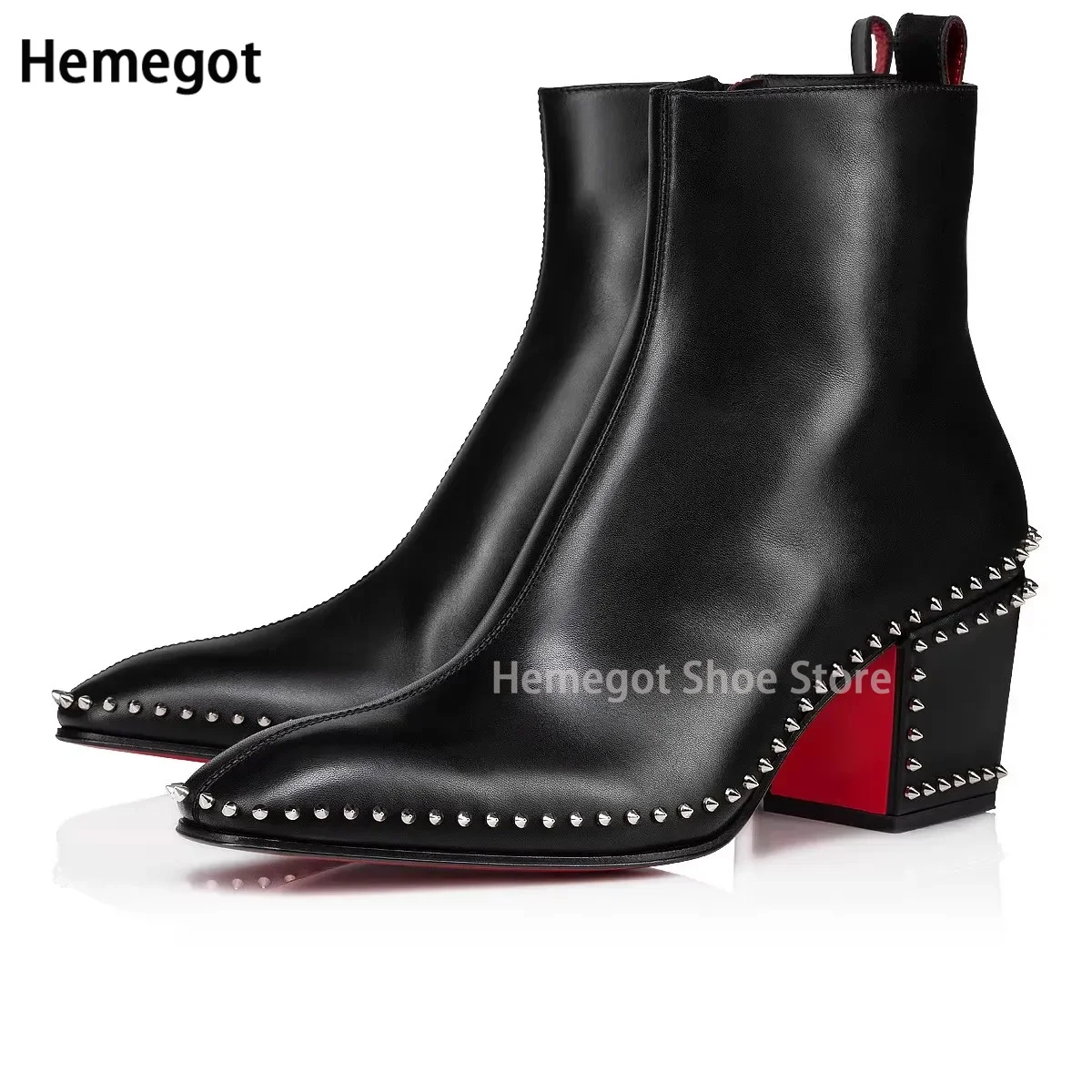 Top Trends: Men's Rivet Rhinestone High-Heeled Boots Winter Black Booties Retro Style High-Top Ankle Boots Zipper Casual Boots Shoes Shoppable Styles