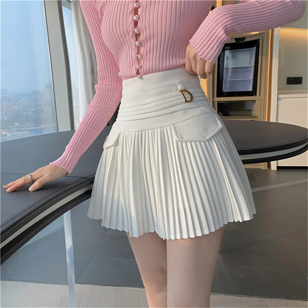 Top Trends: Simple Easy-Matching Korean Style A-Line Skirt Women Summer Casual Solid Color High Waist Mini Skirt 2022 Pleated Bust Skirt Shoppable Styles