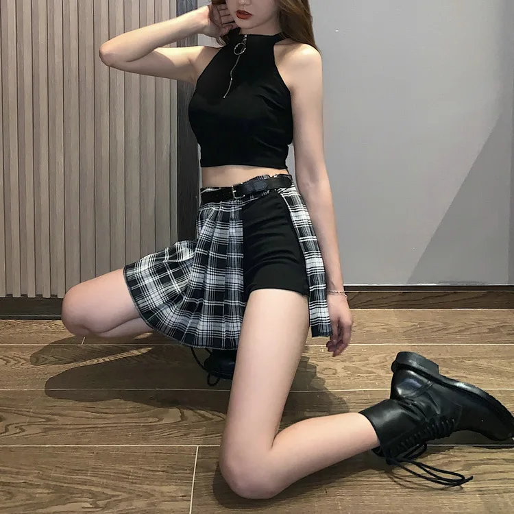 Top Trends: Women Skirt Harajuku Gothic Black Sexy High Waist Pleated Skirt Punk Girl&#039;s Skirt With Shorts New Summer Plaid Skirt Shoppable Styles