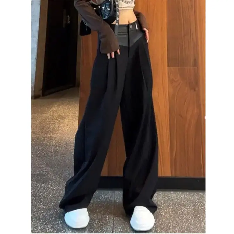 Top Trends: Women's High Waist Button Patchwork Wide Leg Spring And Autumn New Korean Commute Solid Color Ruched Loose Straight Casual Pants Shoppable Styles