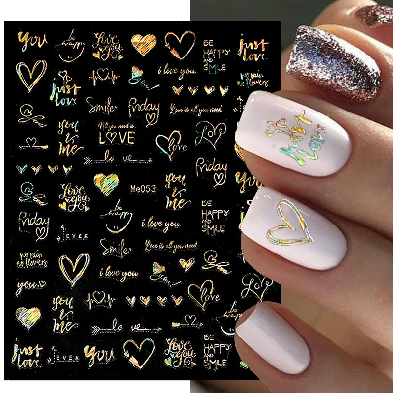 Top Trends: 3D Laser Heart Letter Nail Sticker Nail Art Decoration Flower Star Nail Accessories Self-adhensive Nail Films Manicure Stickers Shoppable Styles