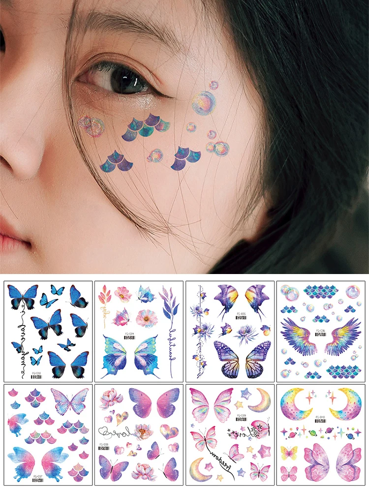 Top Trends: Colorful Face Stickers Sweet Fresh Butterfly Temporary Tattoo Stickers Waterproof Glittering Tattoo Stickers Body Art Decoration Shoppable Styles