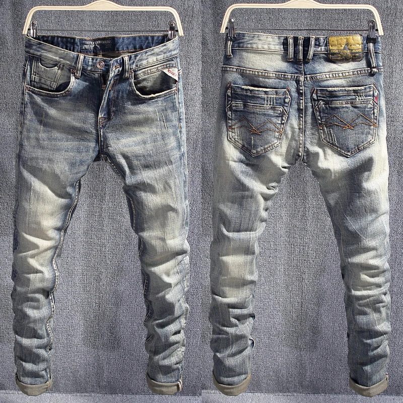 Top Trends: Italian Style Fashion Men Jeans Retro Wash Slim Fit Stretch Ripped Jeans Men Trousers Vintage Designer Casual Denim Pants Hombre Shoppable Styles