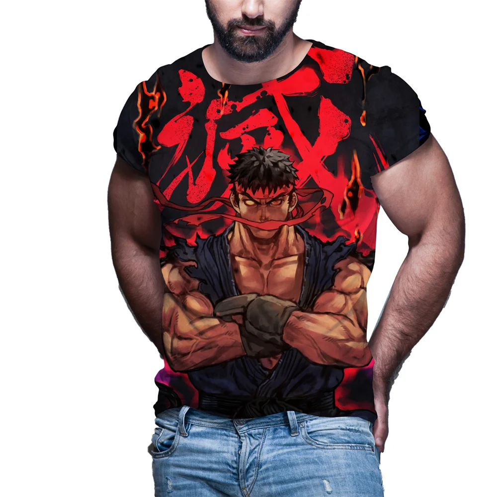 Top Trends: 3D Printed Street Fighter Men Short Sleeved T-shirt, Round Neck Shirt, Plus Size, New Shoppable Styles