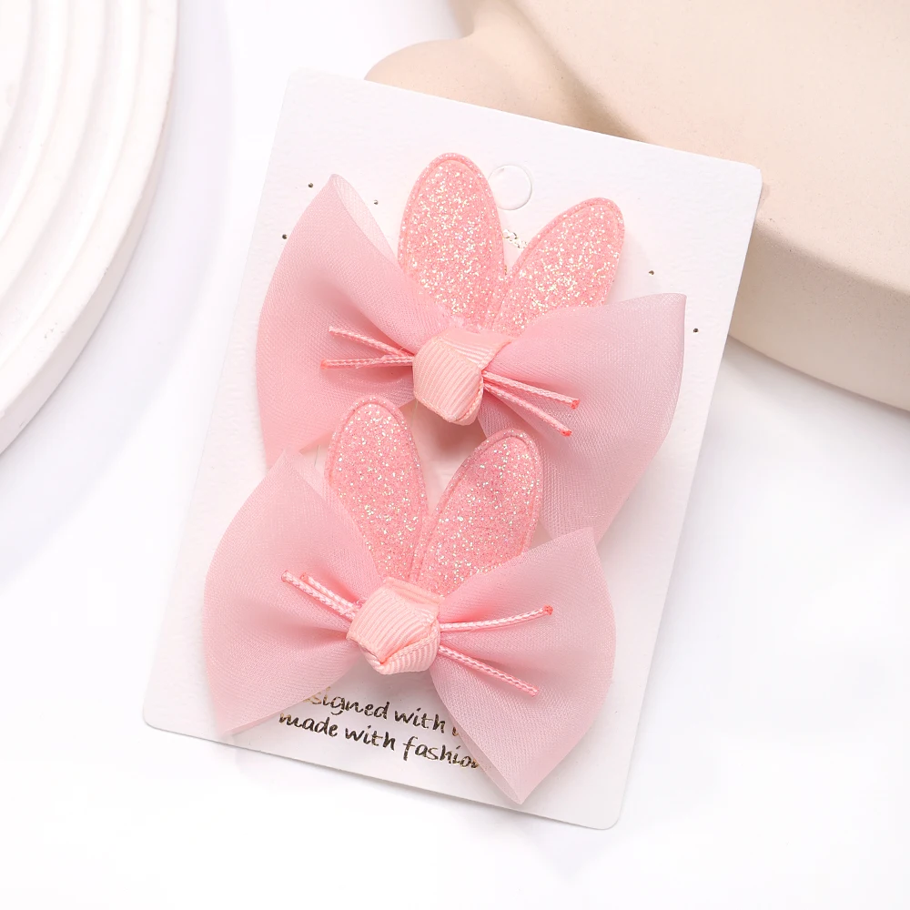 Top Trends: 2pcs / set New Girls Kids Gauze Bow Hairpin Rabbit Ears Hair Clips Princess Hair Accessories Baby Barrettes Wholesale Shoppable Styles