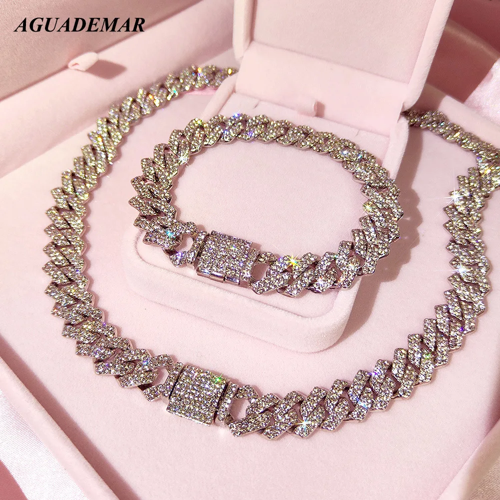 Top Trends: Silver Color 14mm Prong Miami Cuban Link Chain Necklace For Women Iced Out 2 Row Rhinestones Square Cuban Link Choker Jewelry Shoppable Styles