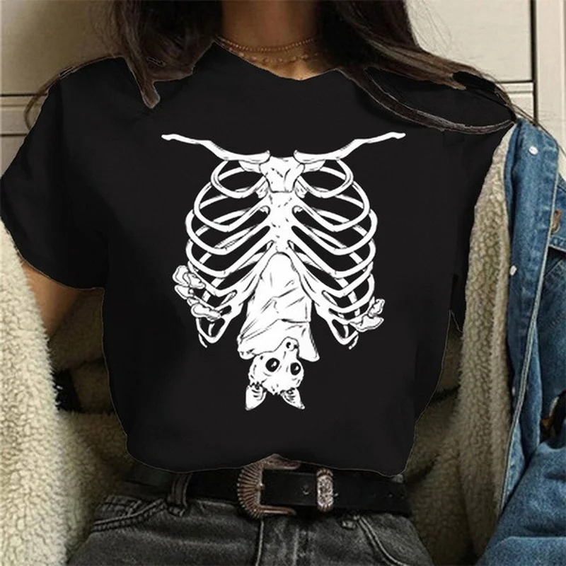 Top Trends: Bat Skull Skeleton Print Women T Shirt Short Sleeve O Neck Loose Women Tshirt Ladies Tee Shirt Tops Clothes Camisetas Mujer Shoppable Styles