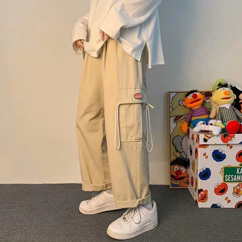 Top Trends: Spring Autumn New Male Loose Casual Cargo Trousers Hombre Elastic Waist Pockets Fashion All-match Oversized Pants Men&#039;s Clothing Shoppable Styles