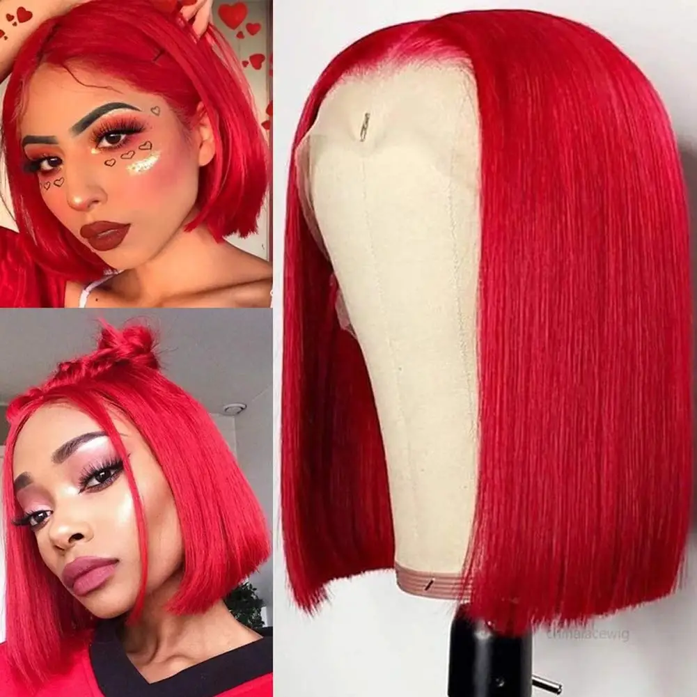 Top Trends: Red Lace Front Human Hair Wigs For Women Transparent Lace Straight Short Wigs Hot Red Bob Wig Brazilian Remy Hair Pre Plucked Shoppable Styles