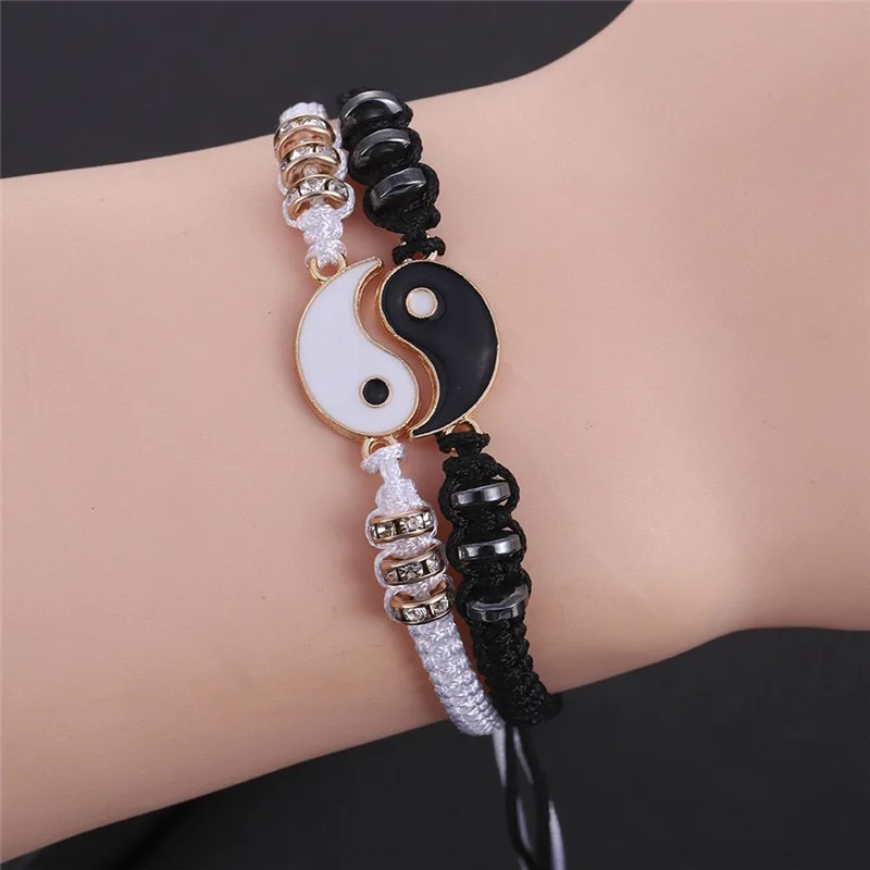 Top Trends: Fashion Couple Bracelets Tai Chi Yin Yang Hand-Woven Stitching Alloy Pendant Adjustable Rope Bracelets For Women Party Jewelry Shoppable Styles