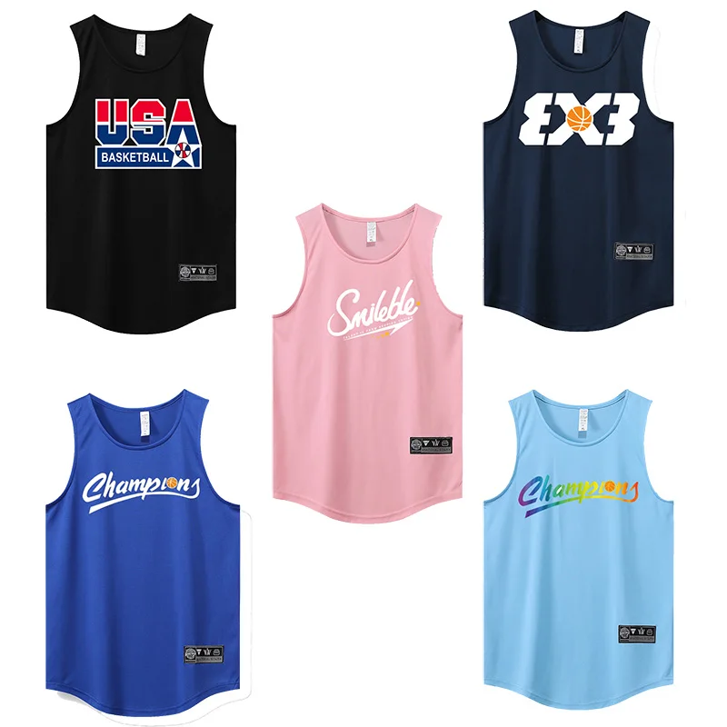 Top Trends: 2022 Loose Men Running Vest Outdoor Street Basketball Gym Sleeveless Letter Print Shirt Quick Dry Fitness Bodybuilding Tank Tops Shoppable Styles