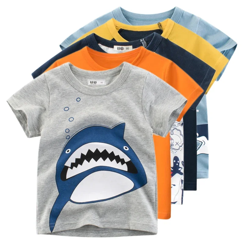 Top Trends: Boys Cartoon Shark Print T-shirts Kids Clothes T Shirt For Boy Children Summer Short Sleeve Cotton Tops Clothing Dropshipping Shoppable Styles