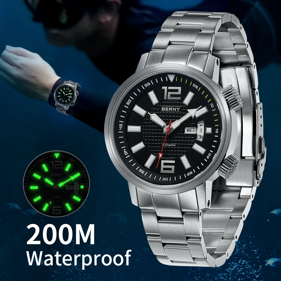 Top Trends: 20Bar Diver Automatic Watch For Men Miyota 8205 Super Luminous Sapphire Swim Sport Mechanical Automatic Self Winding Wristwatch Shoppable Styles