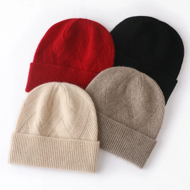 Top Trends: Women Hat Winter New 100% Pure Cashmere Knitted Headgears Soft Warm Hats Lady Fashion Casual Thicken Cap Quality Cashmere Cap Shoppable Styles - Image 5