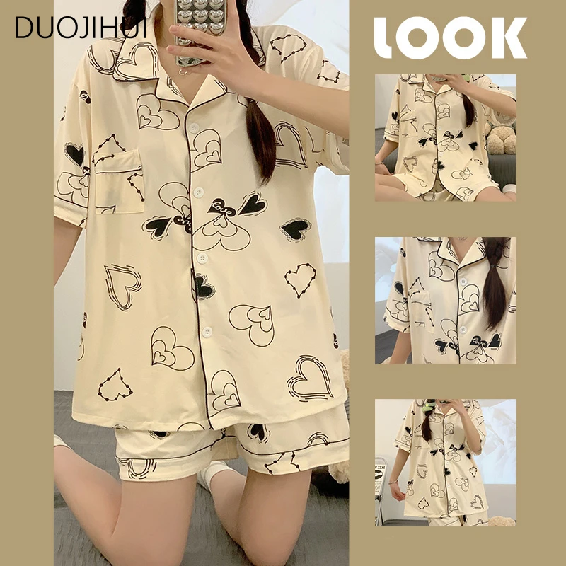 Top Trends: DUOJIHUI Ins Chic Print Sweet Two Piece Female Pajamas Sets New Button Cardigan Basic Pant Fashion Casual Home Pajamas For Women Shoppable Styles