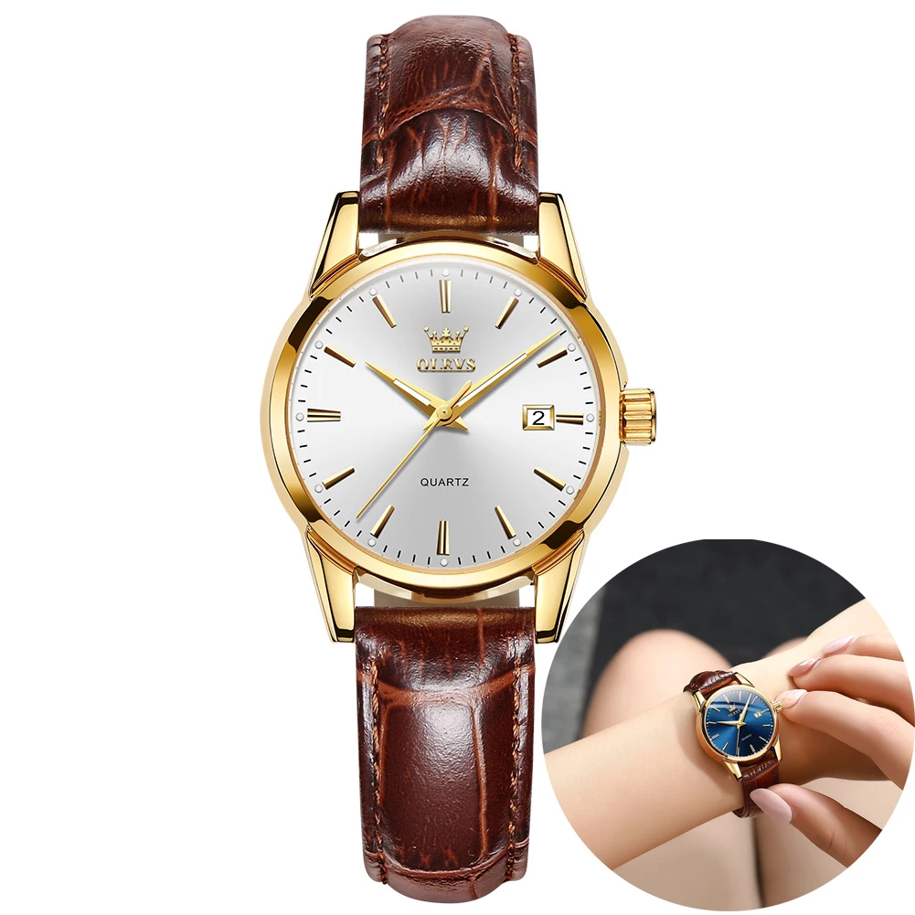 Top Trends: OLEVS Womens Quartz Watches Fashion Casual Luxury Brown Leather Luminous Hands Waterproof Wristwatch For Lady Relogio Feminino Shoppable Styles