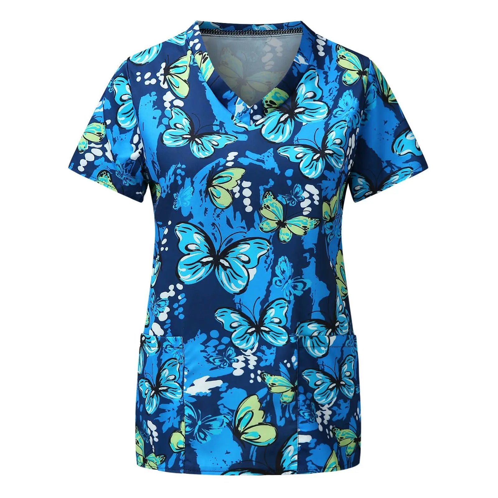 Top Trends: Ladies Nurse Uniform Short Sleeve V-neck Workwear Flower Print Working Uniform Woman Casual Medical Clinic Nursing Blouse Shirts Shoppable Styles