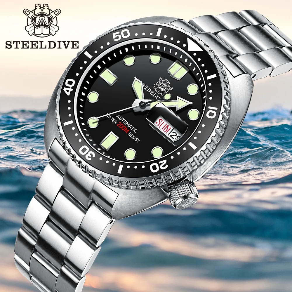 Top Trends: STEELDIVE SD1972 Black Dial Week Display New Arrival 45MM Steel Case NH36 Automatic Movement Ceramic Bezel Mens Sport Dive Watch Shoppable Styles