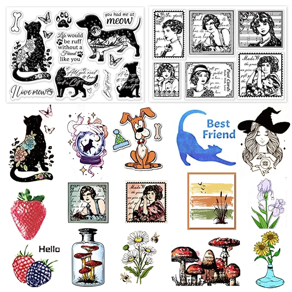 Top Trends: Dogs Cat Silhouette Clear Stamps For DIY Scrapbooking Flower Landscape Silicone Seals For Cards Making Photo Album Journal Decor Shoppable Styles