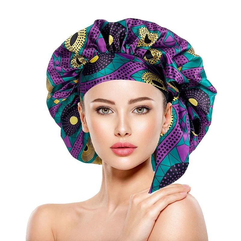 Top Trends: Extra Large African Pattern Print Satin Bonnet Women Night Sleep Cap Adjustable Wide Band Elastic Head Wrap Hair Bonnet Hat Shoppable Styles