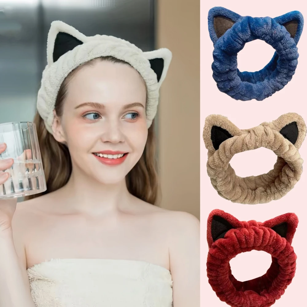 Top Trends: Cat Ears Plush Headband Coral Fleece Elastic Hair Band Women Shampoo Makeup Hair Band Cartoon Headwear Non-Slip Turban Head Wrap Shoppable Styles