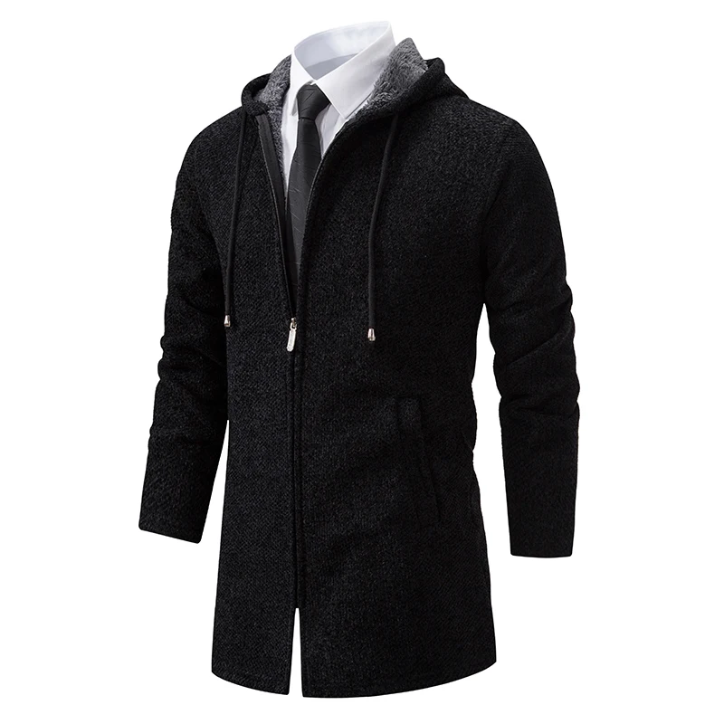 Top Trends: Winter Men&#039;s Sweater Coat Knitted Hooded Cardigan Men Fleece Casaul Long Sweatercoat Solid Color Warm Cardigan Trench Outewear Shoppable Styles