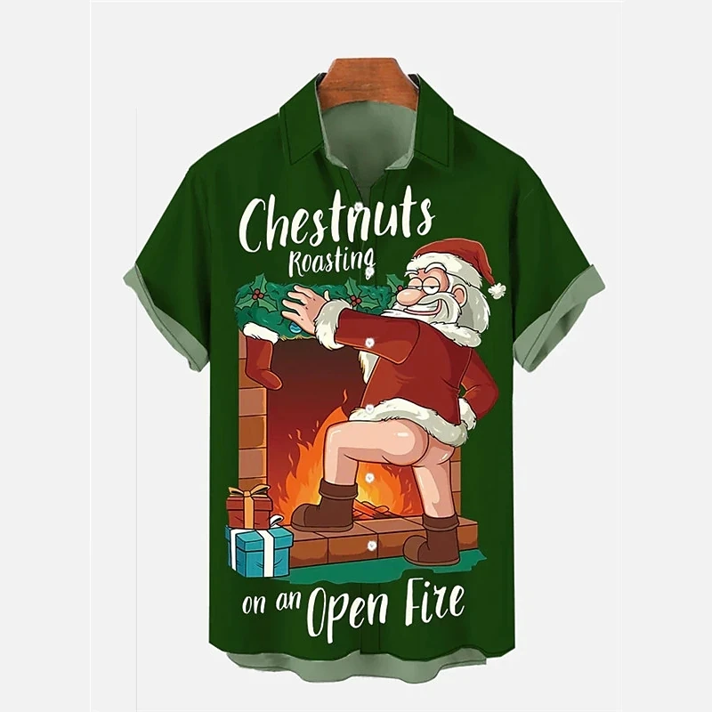 Top Trends: Christmas Men's Shirt Short Sleeve Tops Funny Santa Claus Graphic Turndown Collar Shirts Oversized Male Christmas Party Apparel Shoppable Styles - Image 4