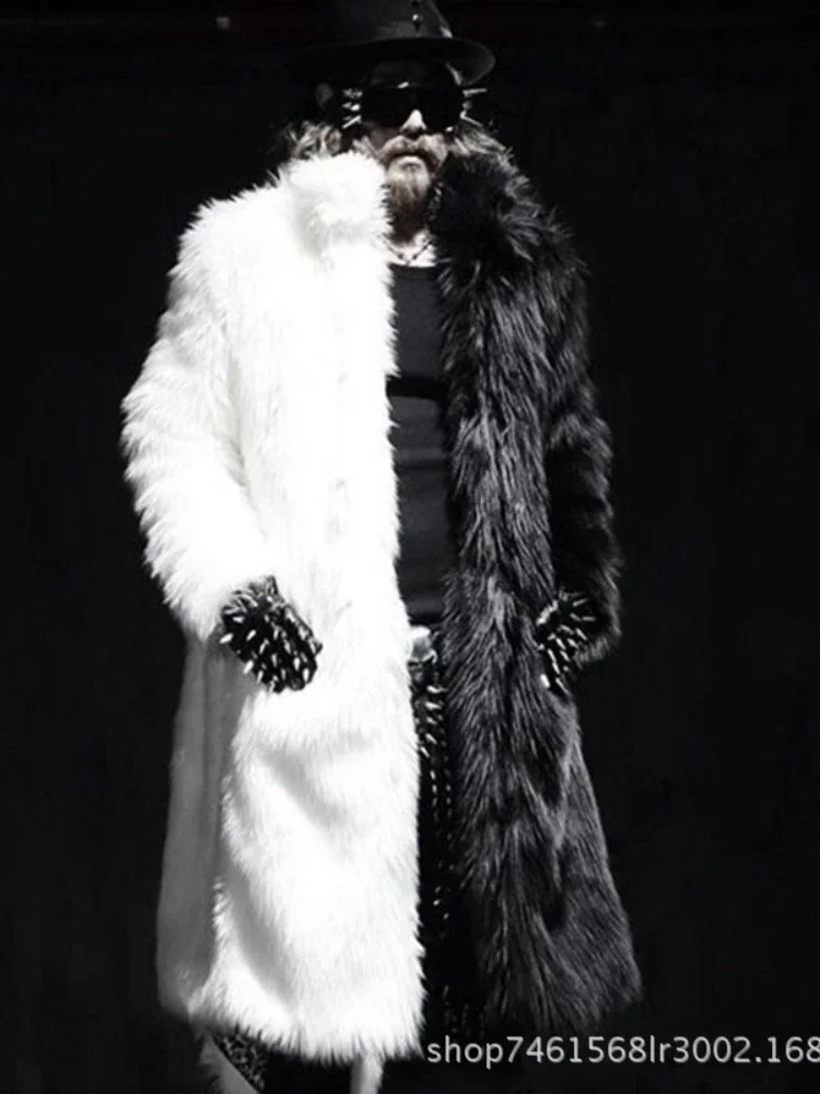 Top Trends: Men Faux Fur Coat Winter Thick Fluffy Long Sleeve Warm Outerwear Luxury Fur Long Jacket Black And White Bontjas Jackets Mens Shoppable Styles