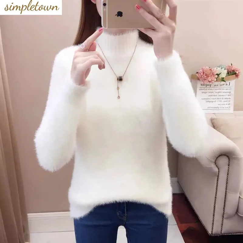 Top Trends: Plush Half High Collar Pullover Sweater 2023 Autumn / winter New Versatile Loose And Thick Knit Women's Sweater Shoppable Styles