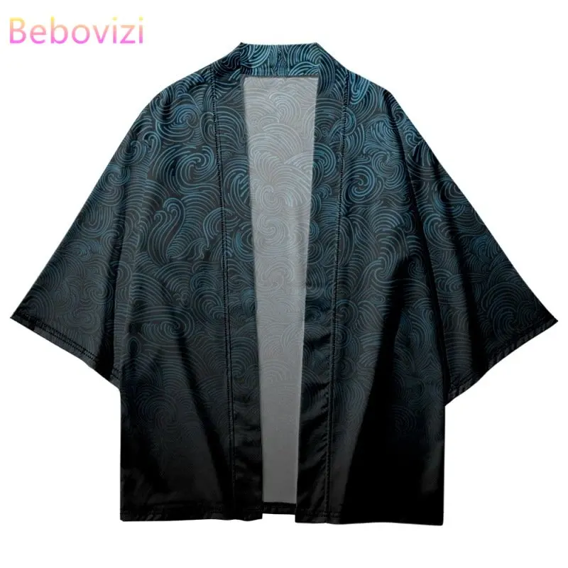 Top Trends: Vintage Gradient Geometry Print Cardigan Beach Yukata Japanese Kimono Streetwear Men Women Haori Robe Clothes Plus Size Shoppable Styles