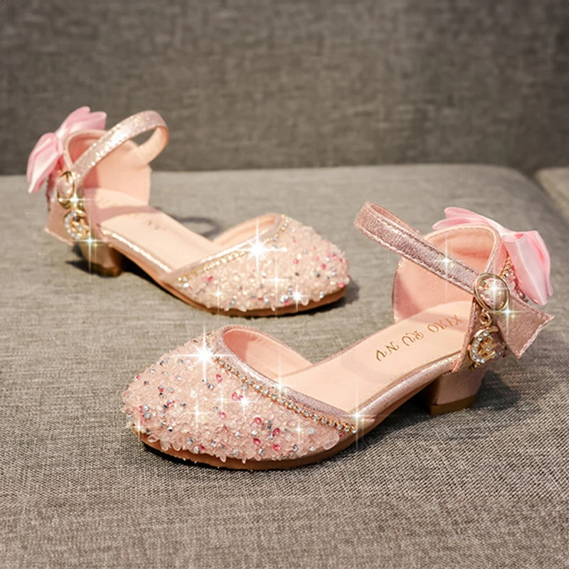 Top Trends: Little Girls Dress Shoes Crystal High Heels Mary Jane Wedding Party Heel Glitter Princess Flower Shoes For Kids Toddler Sandals Shoppable Styles