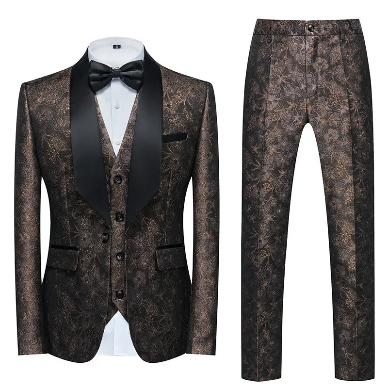 Top Trends: New Business Casual MC Wedding Groom Best Man Dress Jacquard Men&#039;s Suit Three-piece Set Wedding Suits For Men Mens Suits Suit Shoppable Styles