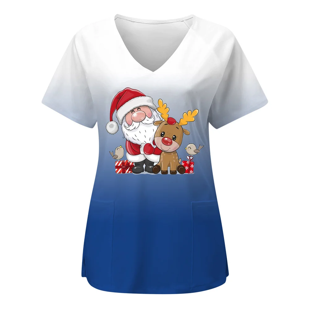 Top Trends: Christmas Santa Print Scrubs Top Short Medical Uniforms Women Pocket Nursing Scrubs Blouse Pet Care Work Shirt Camisa Enfermagem Shoppable Styles