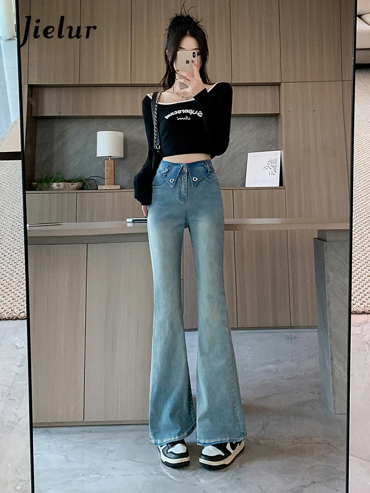 Top Trends: Jielur Autumn New High Waist Slim Women Jeans Casual Loose Street Woman Jeans Light Blue Simple Basic Straight Leg Pants Female Shoppable Styles