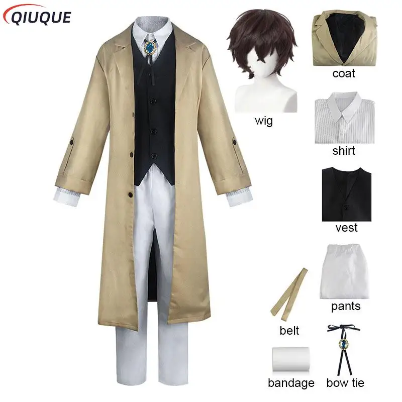 Top Trends: Anime Bungo Stray Dogs Armed Detective Agency Osamu Dazai Cosplay Costume Wig Full Set For Men Shoppable Styles