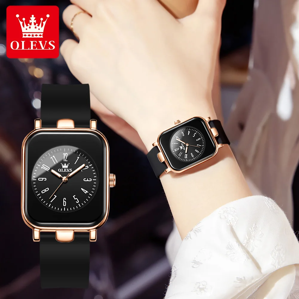 Top Trends: OLEVS 9961 Original Quartz Watch For Women Silicone Strap Watches Black Square Digital Dial Waterproof Ladies Wristwatch Gifts Shoppable Styles