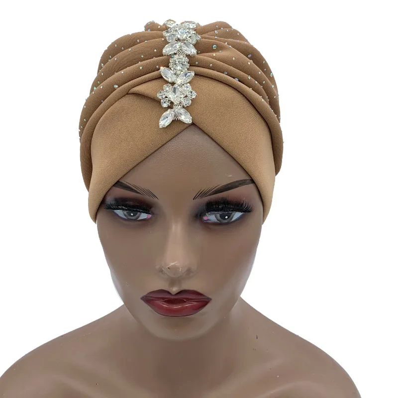 Top Trends: 2023 Pleated Turban Cap With Shinny Rhinestone Women Fashion Head Wrap African Auto Gele Headtie Muslim Headscarf Bonnet Shoppable Styles - Image 4