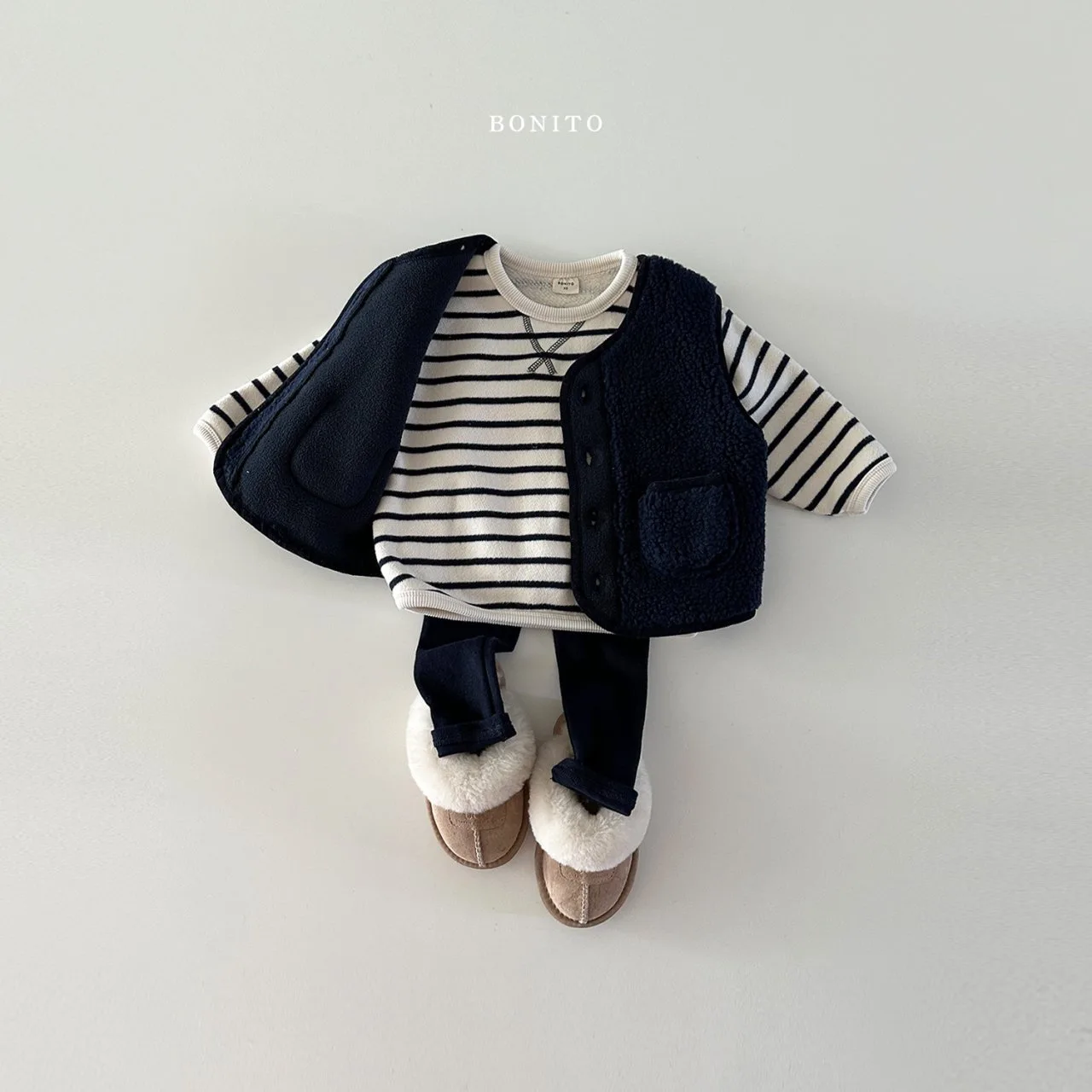 Top Trends: Winter New Baby Fleece Casual Set Infant Cardigan Vest + Striped Tops + Leggings 3pcs Suit Plus Velvet Boys Girls Warm Outfits Shoppable Styles - Image 5