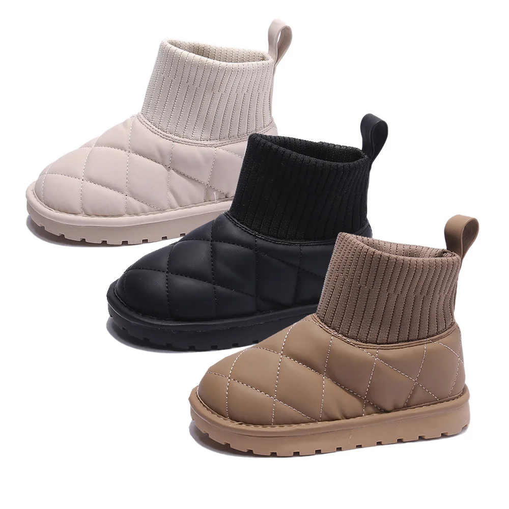 Top Trends: Fashion Children Girls Boots PU Leather Knitted Winter Kids Snow Boots For Girls Shoes Ankle Length Child Winter Shoes Shoppable Styles