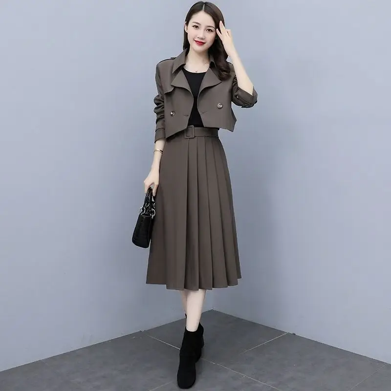 Top Trends: Women&#039;s Spring Autumn New Chic Short Suit Jacket Matching Set Korean Elegant Blazers Pleated Mid Skirt Two Piece Female Clothing Shoppable Styles