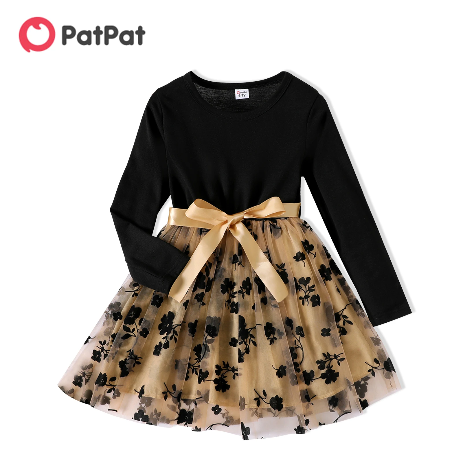 Top Trends: PatPat Kid Girl Dresses Floral Embroidered Belted Mesh Splice Long-sleeve Dress Kids Clothes Shoppable Styles