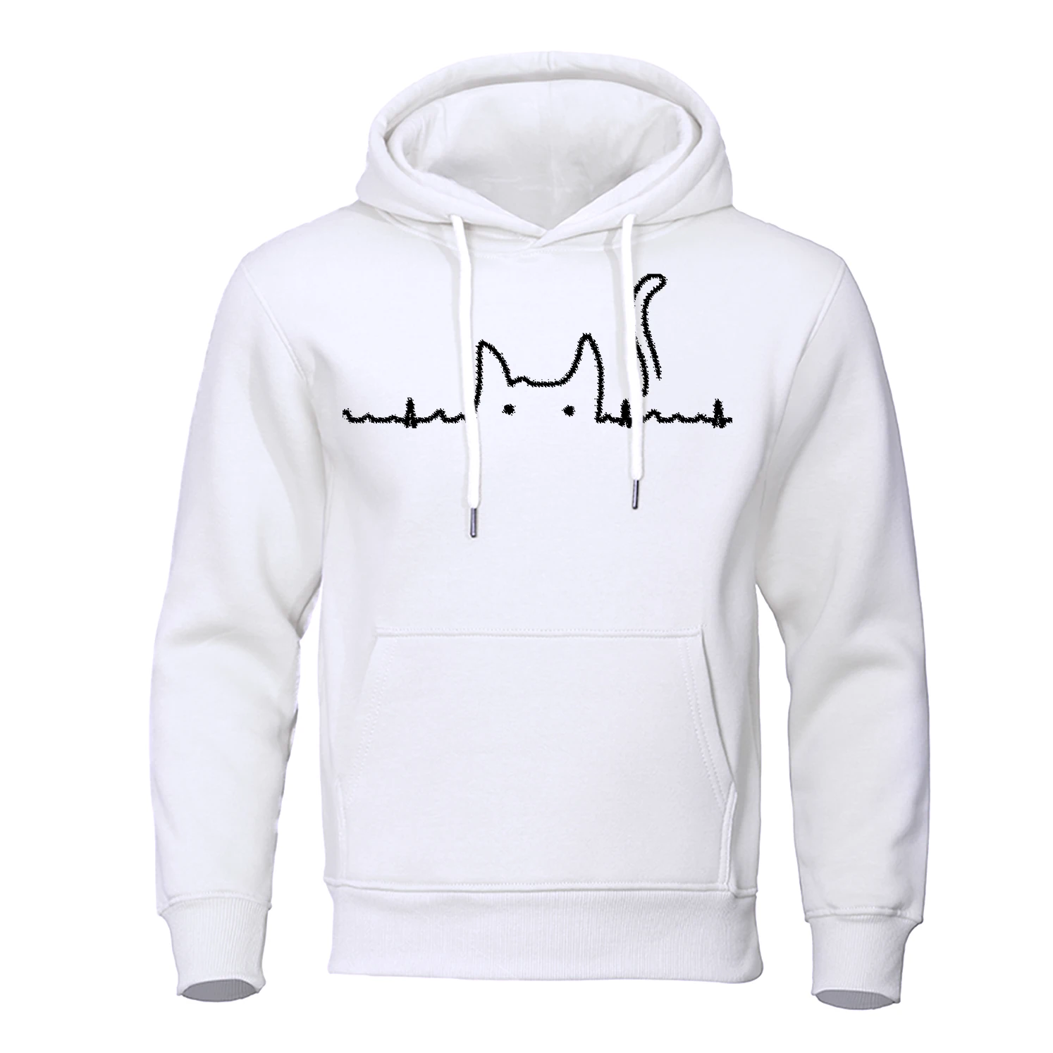 Top Trends: Cat Tail Electrocardiogram Kawaii Hoody Mens Crewneck Street Sweatshirt Hip Hop New Casual Clothes Pullovers Fleece Loose Hoodie Shoppable Styles