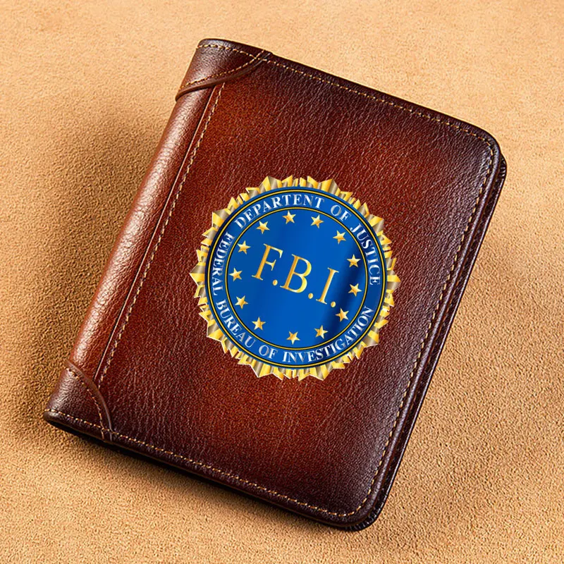 Top Trends: High Quality Genuine Leather Men USA FBI Department Of Justice Printing Cover Short Card Holder Purse Luxury Brand Male Wallet Shoppable Styles